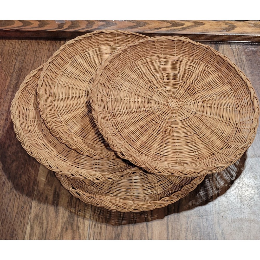 Wicker Rattan Bamboo Paper Plate Holder Lot of 4 Picnic BBQ Wall Basket Decor